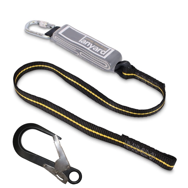 Fall Arrest Lanyard with shock absorber 1-2m - with Scaffold Hook
