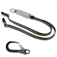 Fall Arrest Twin Leg Lanyard with shock absorber 1-2m - with Scaffold Hook